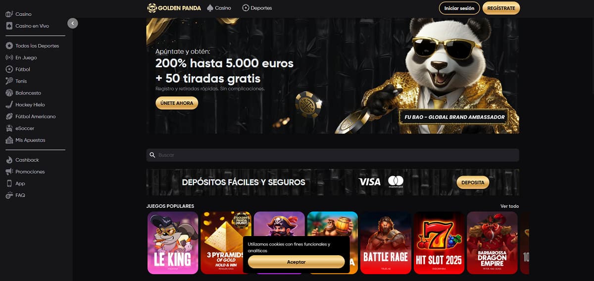 Golden Panda - Más de 4,000 Juegos con Bono del 200% para el Casino Online en Argentina 